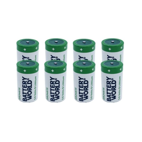 8X Battery World ER34615 Non-Rechargeable 3.6V Lithium Battery Li-SOCL D Size 19 Ah LS33600 High Capacity UL Certified Single-Use 3.6V Lithium Battery DO NOT Charge Battery