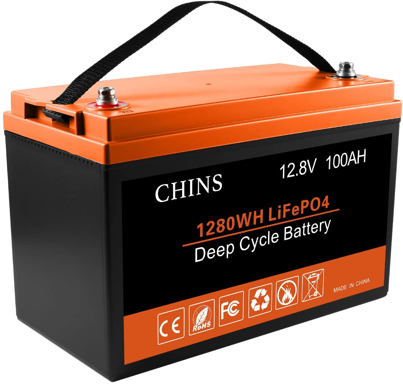 LiFePO4 12.8V 100AH Battery, Built-in 100A BMS, 4000+ Cycles