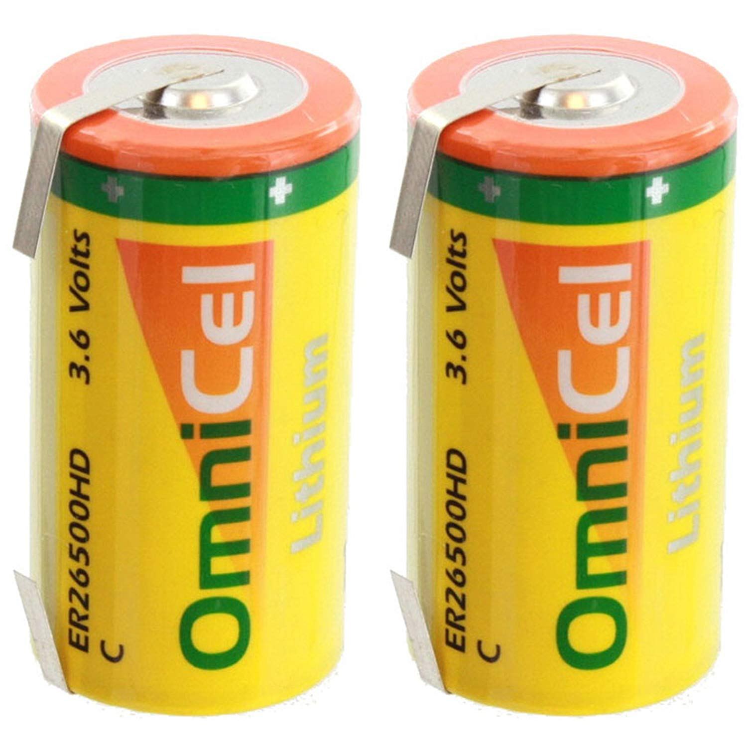 2x OmniCel ER26500 3.6V 8.5Ah Size C Lithium Battery w/ Tabs For Tracking  Buoys, Location GPS, GSM, ARGOS, Emergency Lighting, Computer RAM, AMR