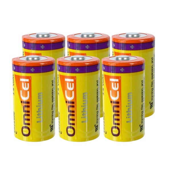 6x OmniCel ER26500 3.6V 8.5Ah Sz C Lithium Button Top Battery Sensors Detector