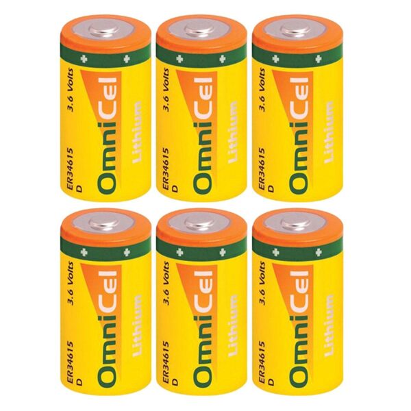 6x OmniCel ER34615 3.6 Volt 19Ah Sz D Lithium Button Top Battery Sensors AMR