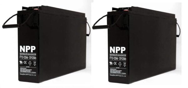 NPP FT12-125Ah Front Access Deep Cycle Solar Energy Power 12V 125 Ah Telecom UPS Battery with Button Style Terminals (2 Pack)