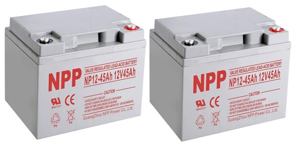 NPP NP12-45Ah 12V 45 Ah Rechargeable Sealed Lead Acid Battery With Button Style Terminals/（2pcs）