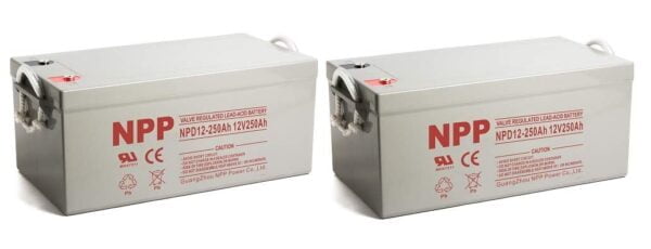NPP NPD12-250Ah AGM Rechargeable Sealed Lead Acid 8D Deep Cycle 12V 250Ah Battery with Button Style Terminals (2 Pack)