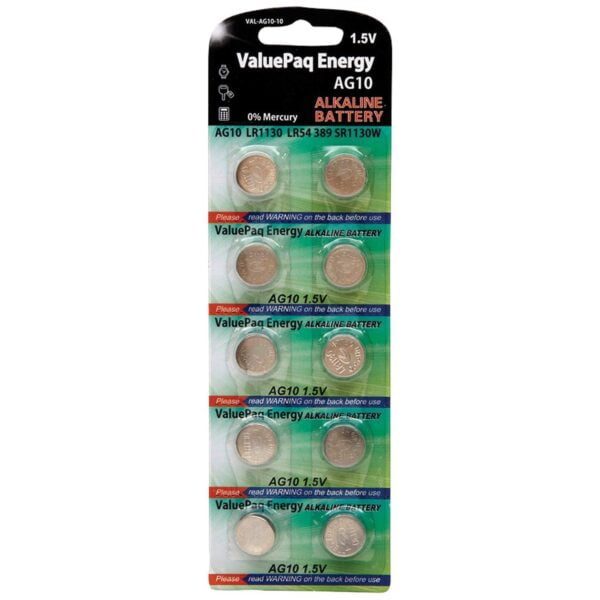 ValuePak Energy AG10 Silver Oxide Button Cell Batteries, 10 pk