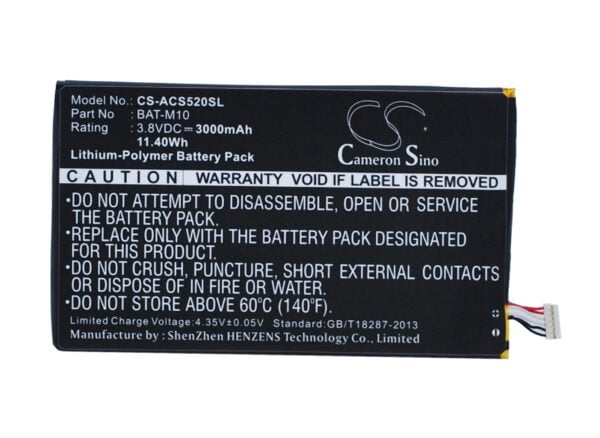 Acer  1CP415793L1 1S1P, BAT-M10, BAT-M10(1ICP5/58/94), KT.0010S.007 CS-ACS520SL