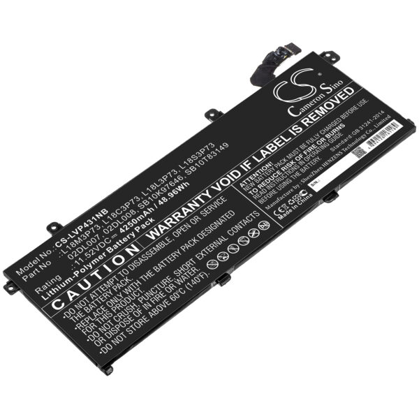 Lenovo  02DL007, 02DL008, 3ICP5/80/73, 5B10W13905, 5B10W13906, L18C3P73, L18L3P73, L18M3P73, L18S3P73, SB10K97645, SB10K97646, SB10T83148, SB10T83149 CS-LVP431NB