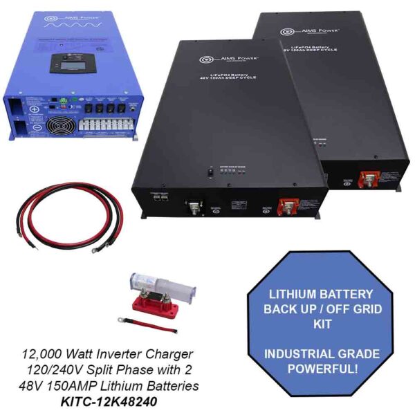 Off Grid / Back Up 12000 Watt Pure Sine Inverter Charger 120V / 240V & 48V Lithium Battery Kit