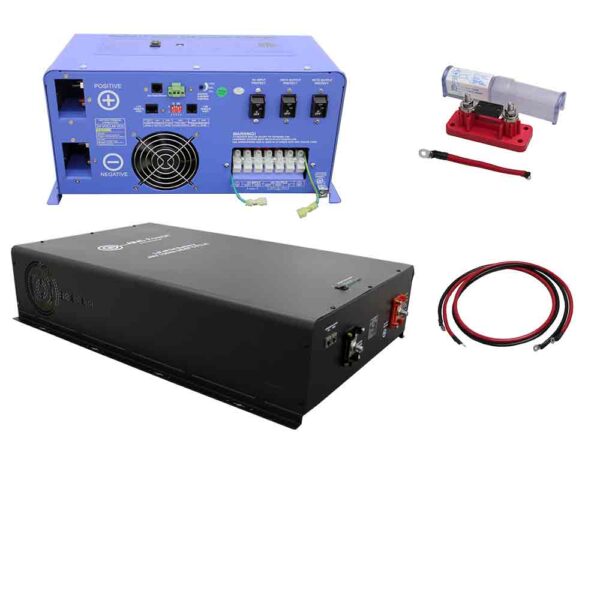 Off Grid / Back Up 6000 Watt Pure Sine Inverter Charger 120V & 24V Lithium Battery Kit