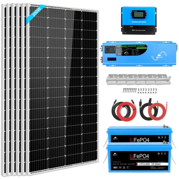 Off Grid Solar Kit 4000W Inverter 12VDC 120V/240V LiFePO4 Battery 1200 Watt Solar Back Up SGK-PR4S
