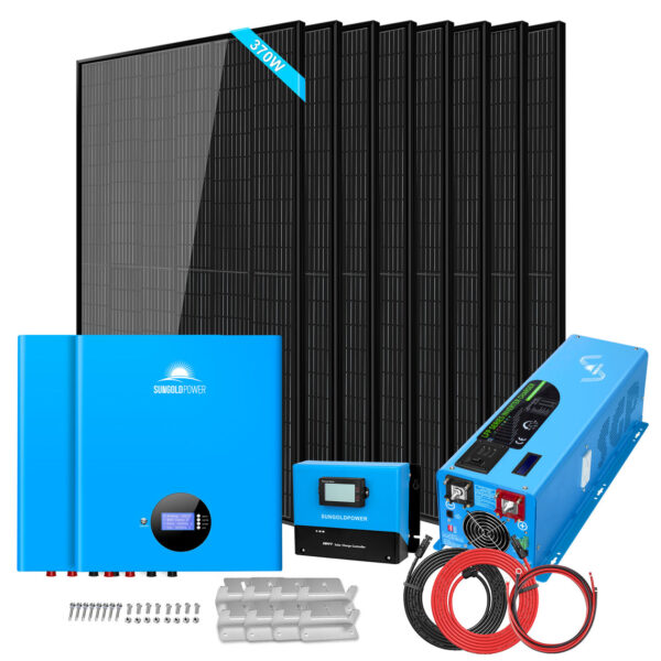 Off-Grid Solar Kit 6000W 48VDC 120V/240V LifePo4 10.48KWH Power Wall Lithium Battery 8 X 370 Watts Solar Panels SGR-6KL48S
