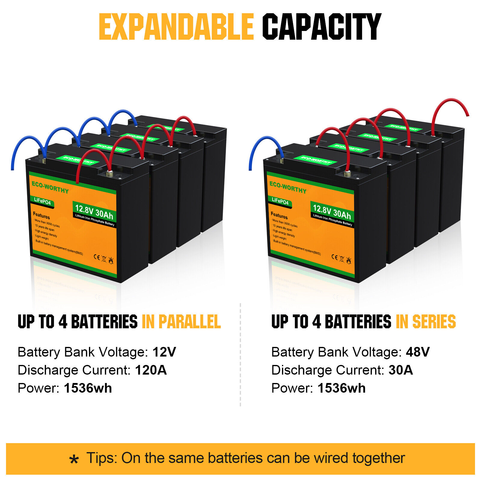 ECO-WORTHY LiFePO4 100Ah 12V Battery (2 Packs LiFePO4 50Ah), Lithium  Battery 12V with Over 3000 Times Deep Cycles and BMS Protection, LiFePO4  Battery for Motorhome, Camping, Solar System, Solar Panel : 