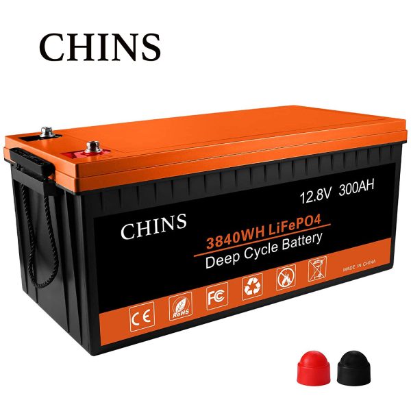 CHINS 12V 300Ah LiFePO4 Deep Cycle Lithium Battery for RV Marine Off-Grid Solar